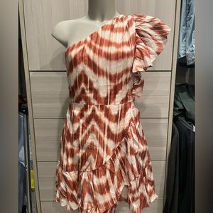 Banana republic one shoulder rust/neutral linen dress, worn once